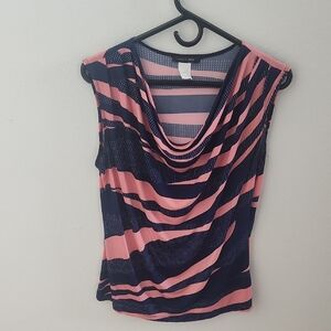 Jennie And Marlis Pink And Blue Striped Draped Top